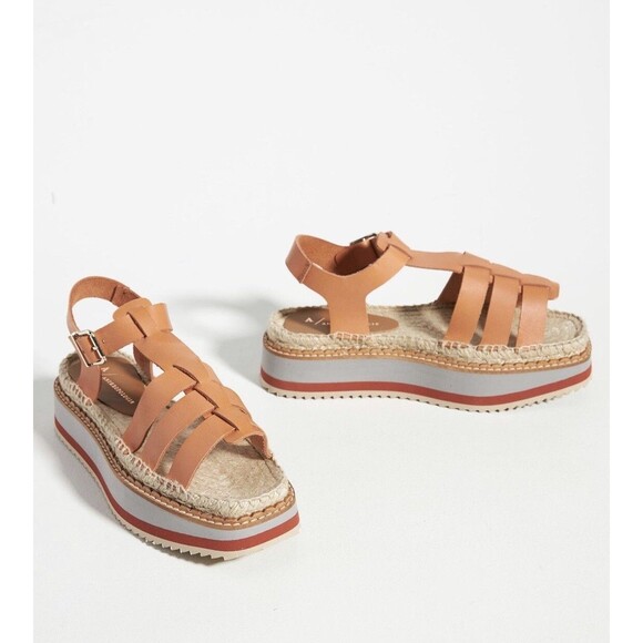 Anthropologie Shoes - Anthropologie Women Sporty Platform Leather Tan Espadrille Sandals Shoes Size 40